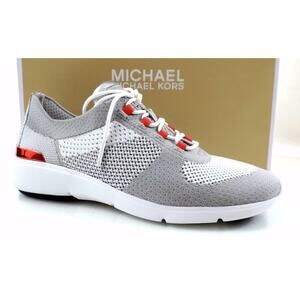 Michael Kors Skyler Trainer Lace Up Sneakers MK Logo Aluminum Grey